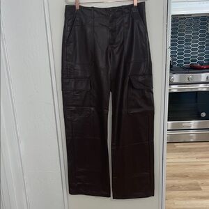 Zara Chocolate Brown Faux Leather Cargo Pants | M